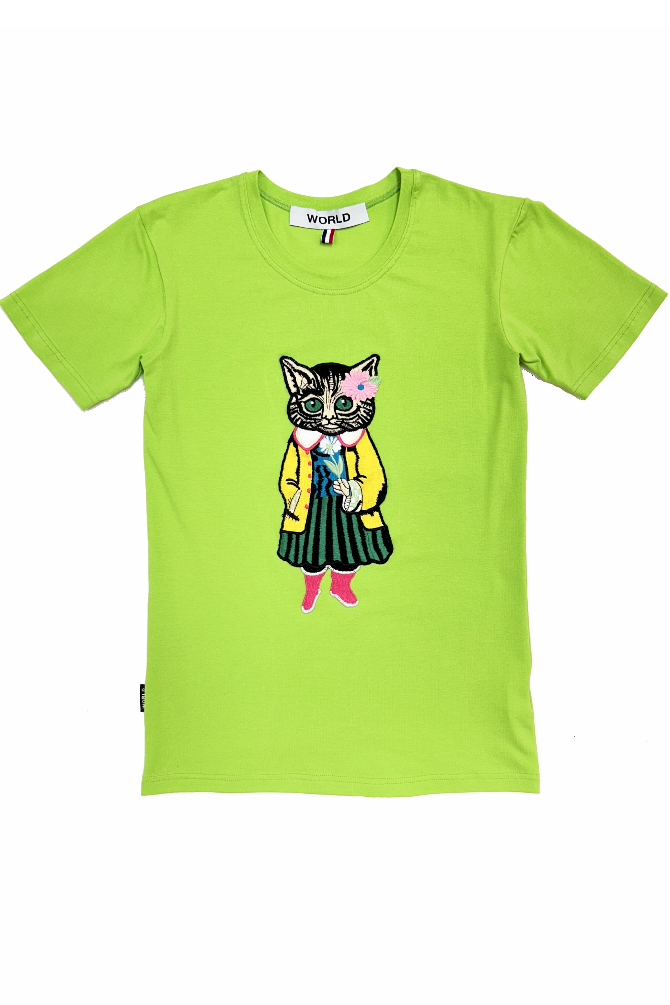 WORLD 5065 Galaxy T-Shirt Lime w/ Cute Cat (UNISEX)