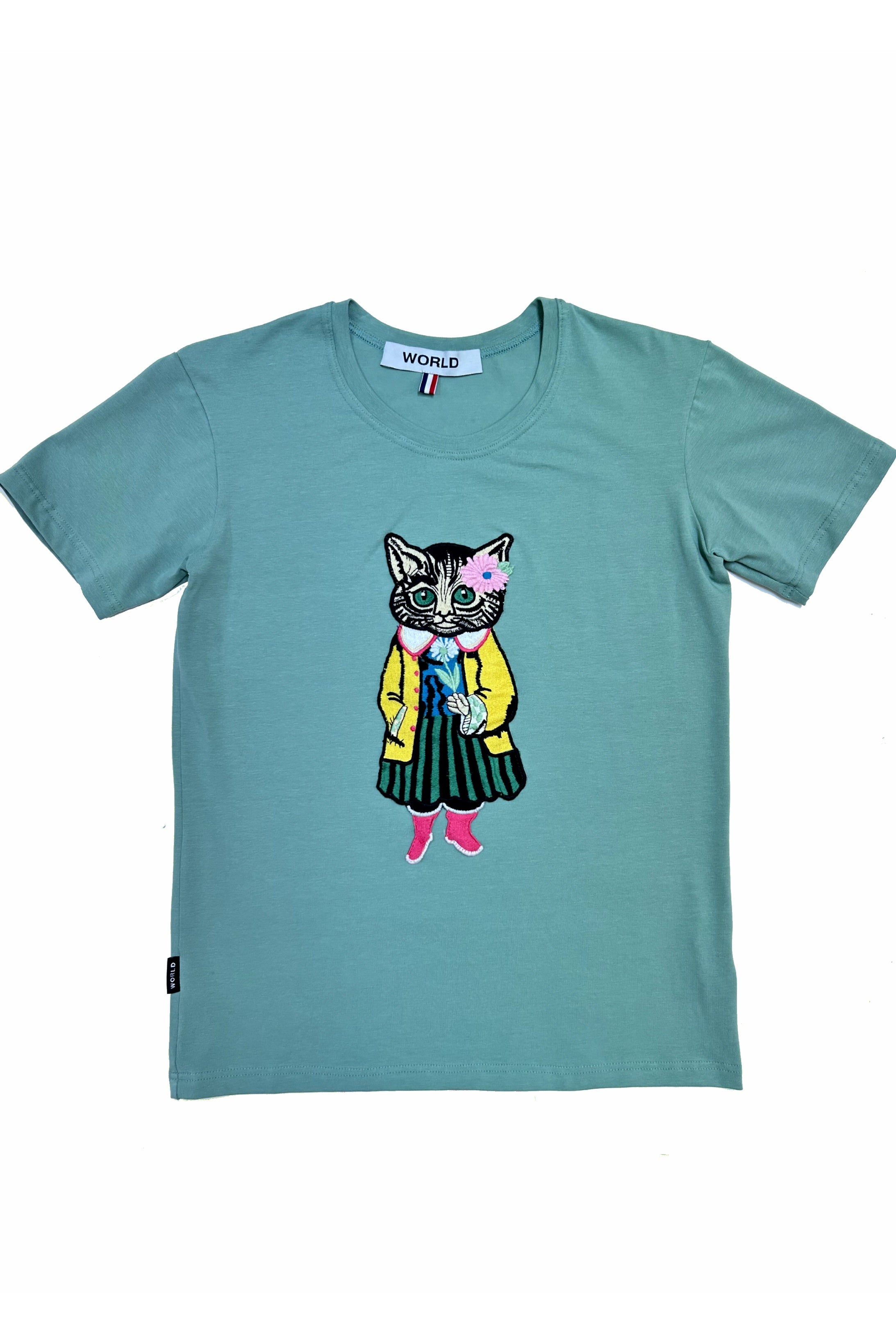 WORLD 5065 Galaxy T-Shirt Mint w/ Cute Cat (UNISEX)