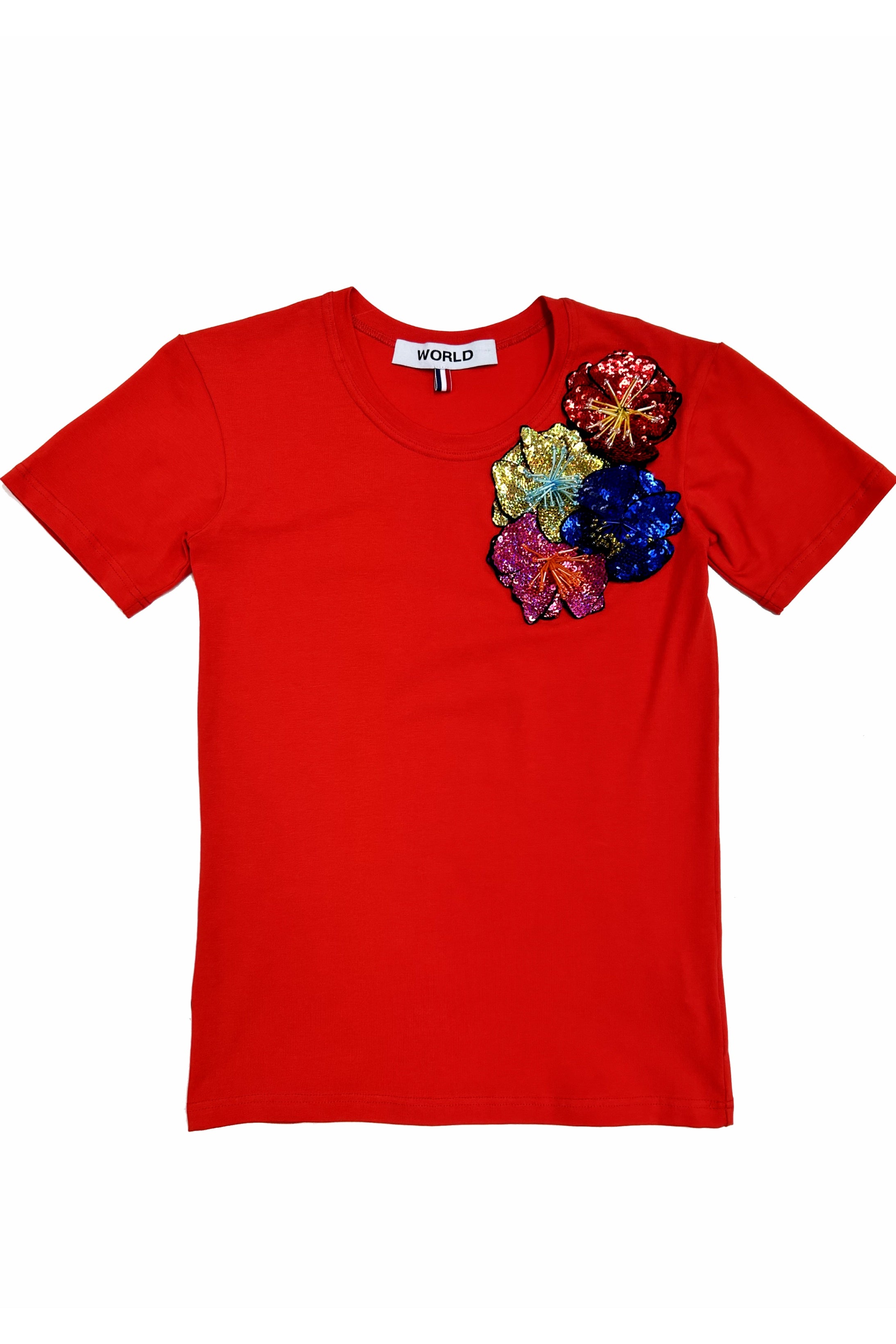 WORLD 5065 Galaxy T-Shirt Red w/ Sequin Flowers (UNISEX)