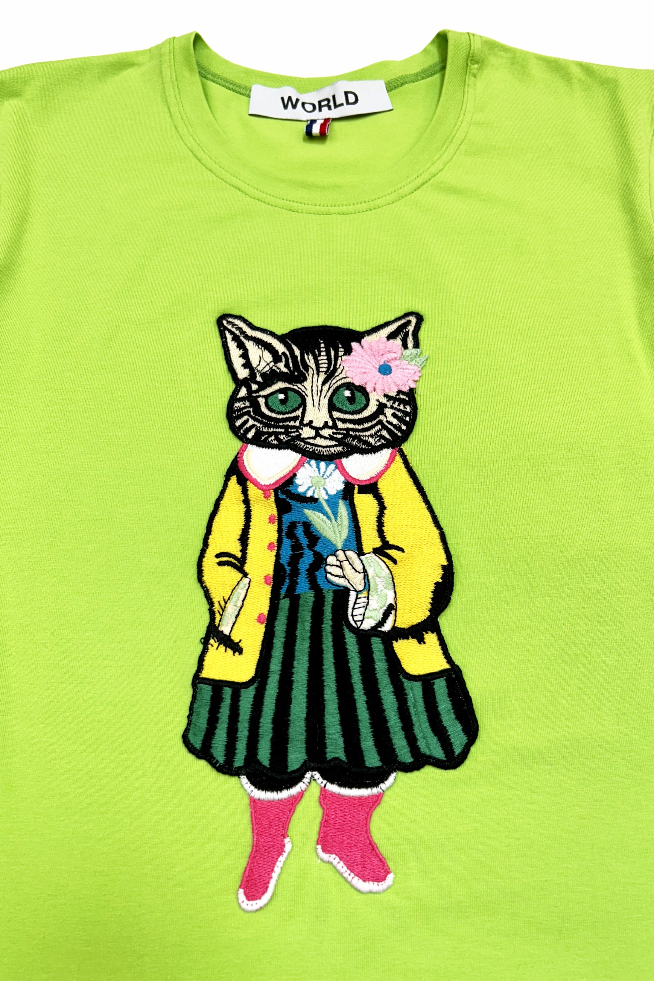 WORLD 5065 Galaxy T-Shirt Lime w/ Cute Cat (UNISEX)