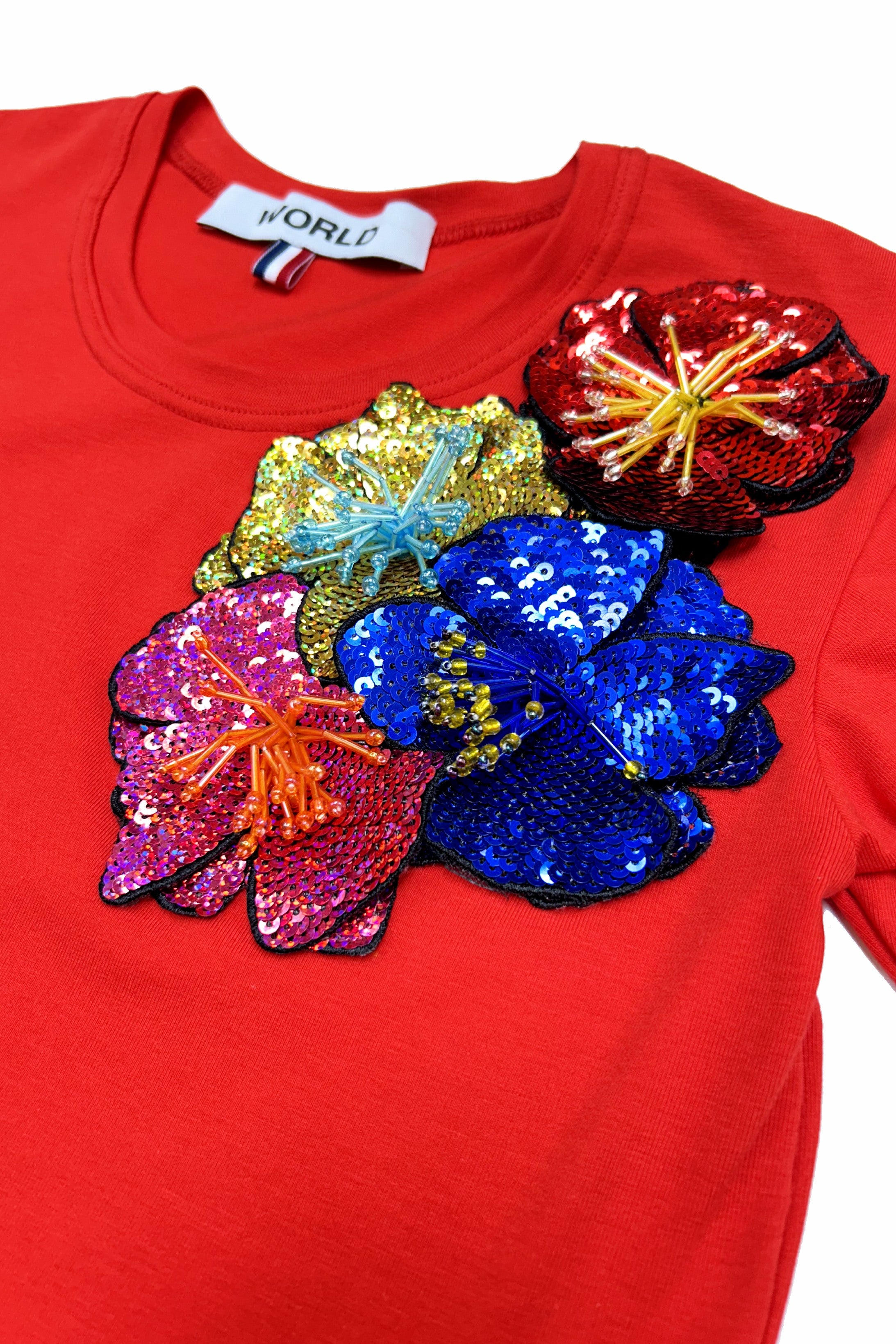 WORLD 5065 Galaxy T-Shirt Red w/ Sequin Flowers (UNISEX)