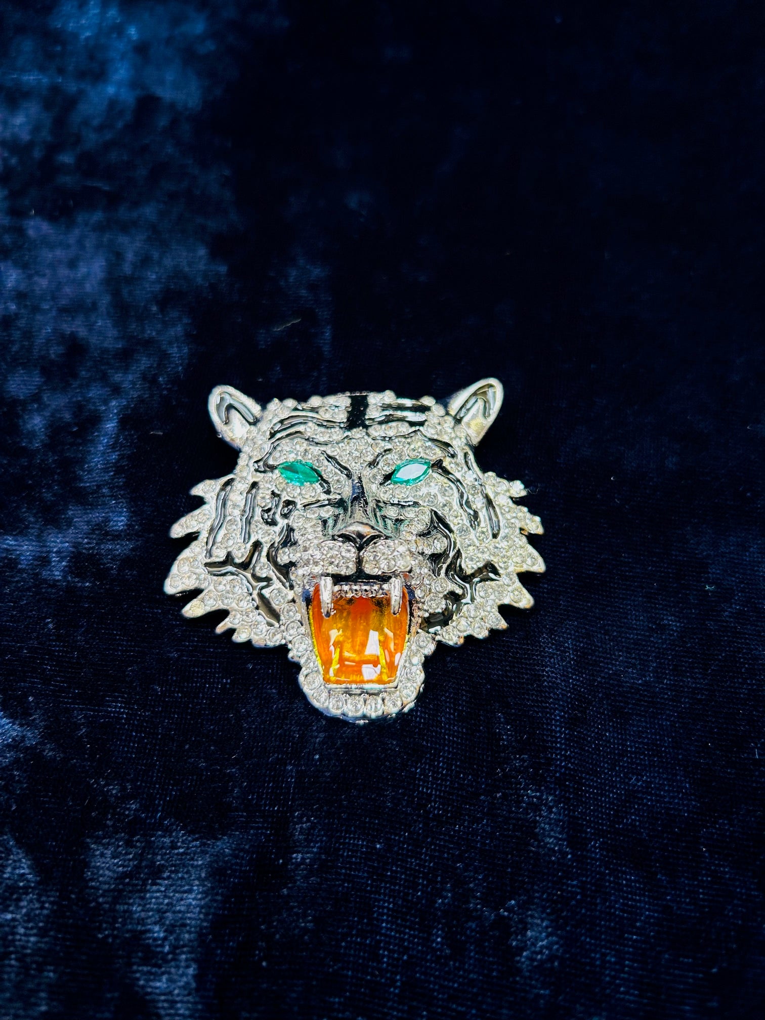 Diamanté Costume Lapel Brooch - Tiger