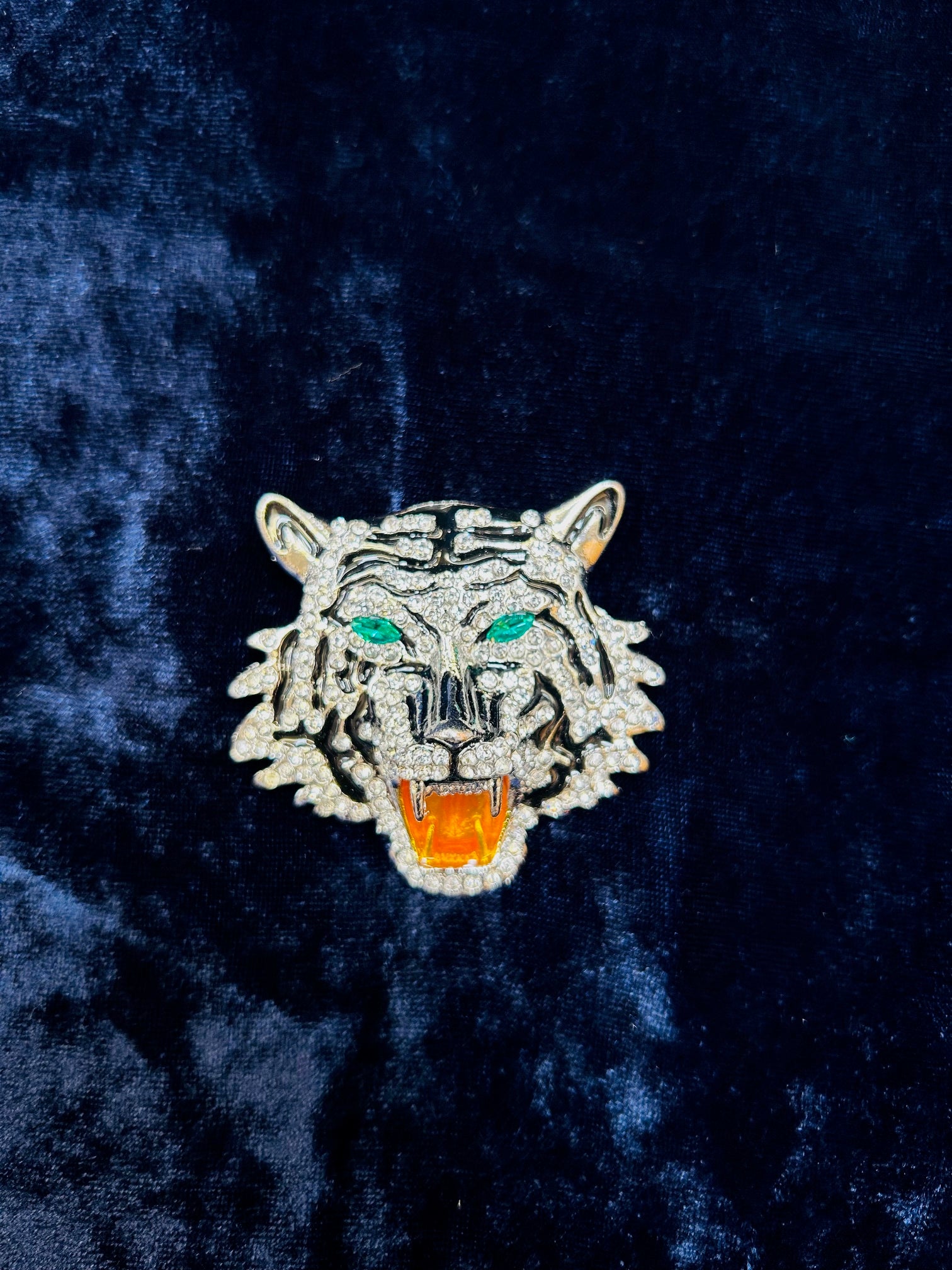 Diamanté Costume Lapel Brooch - Tiger