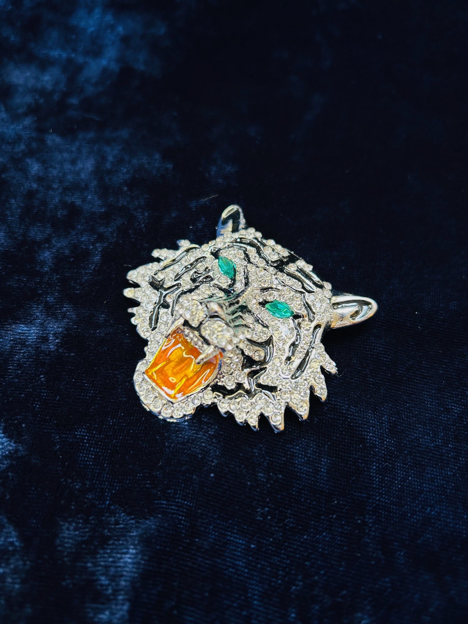 Diamanté Costume Lapel Brooch - Tiger