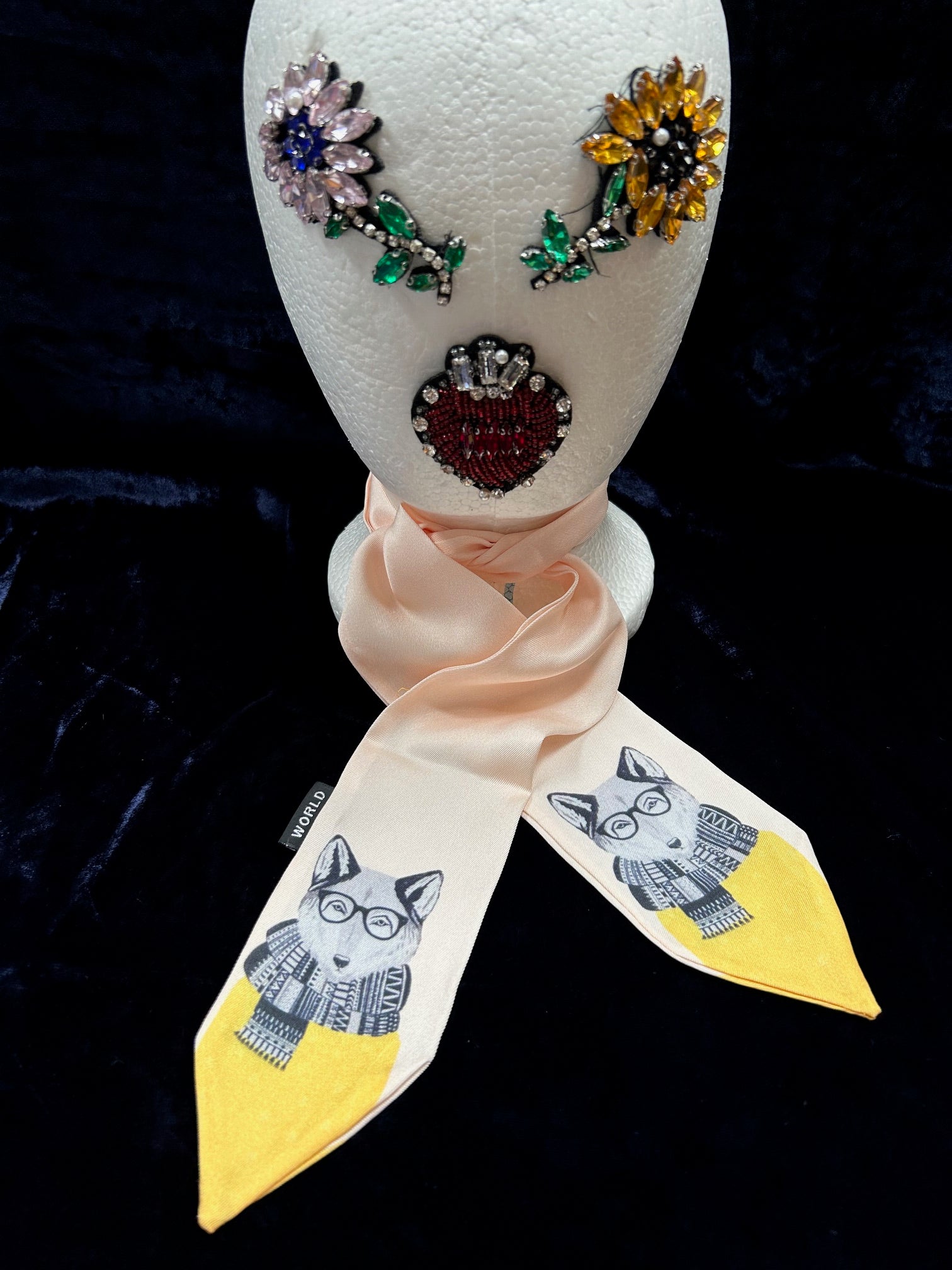 WORLD Satin Twilly Character Neck Scarf - Wolf