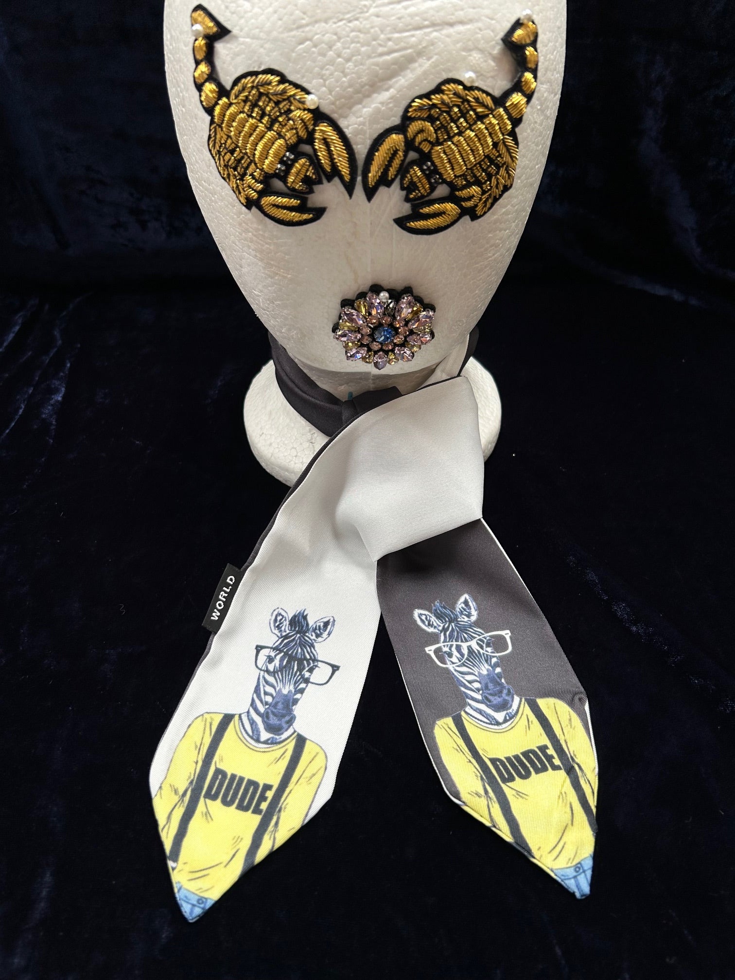 WORLD Satin Twilly Character Neck Scarf - Zebra Dude