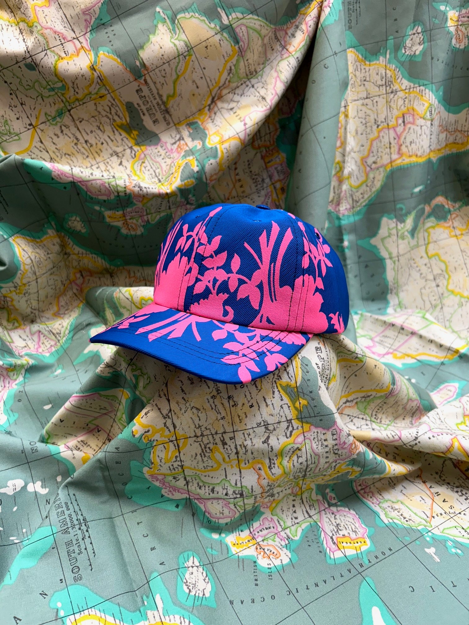 WORLD Baseball Cap 2024 Blue & Pink Floral Twill Silk