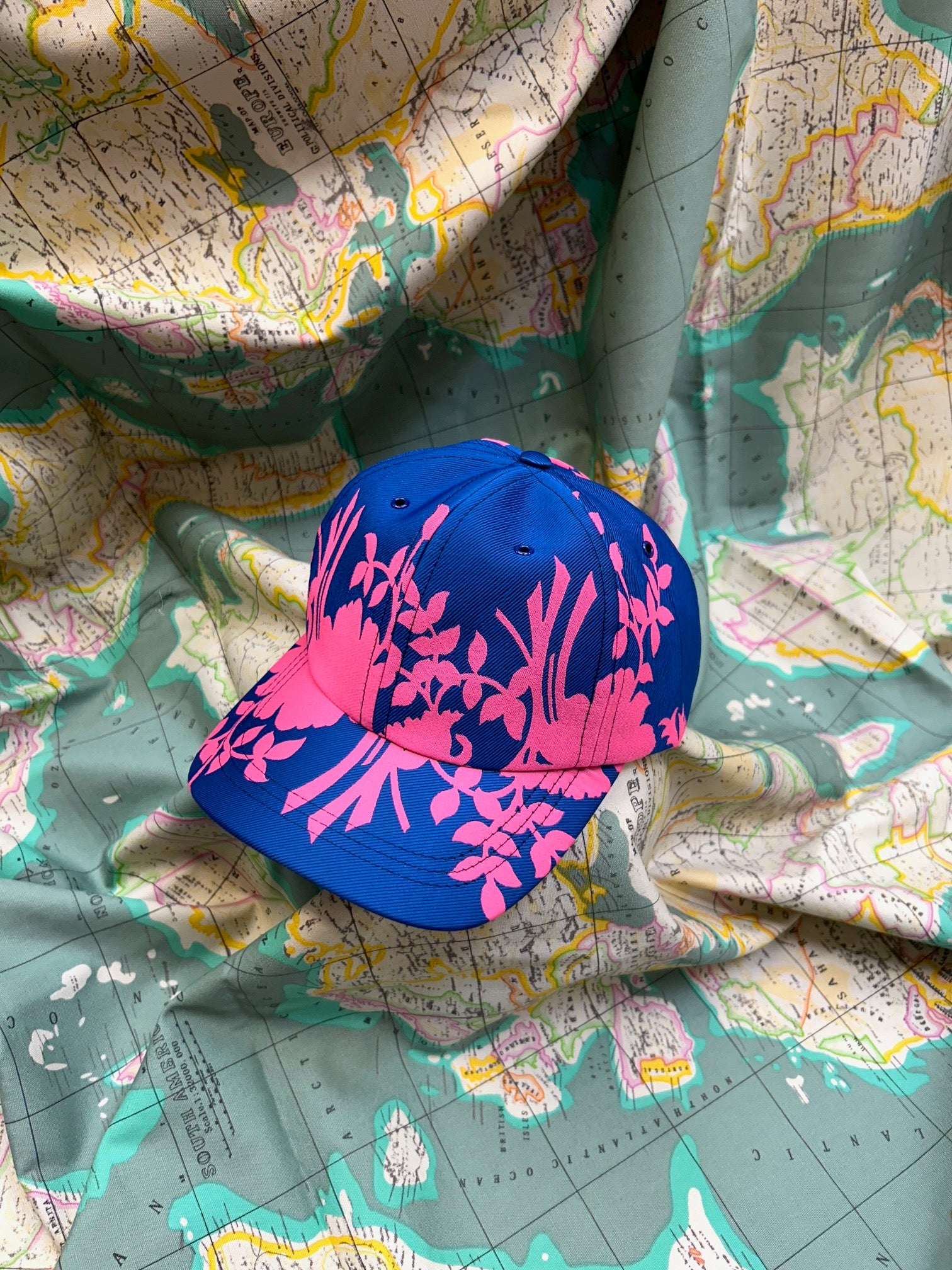 WORLD Baseball Cap 2024 Blue & Pink Floral Twill Silk