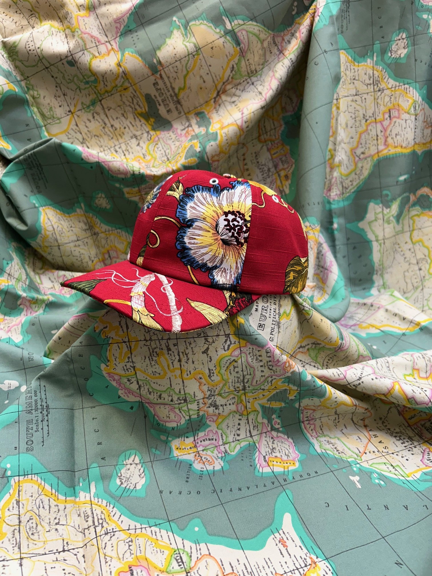 WORLD Baseball Cap 2024 Red Floral Cotton Canvas