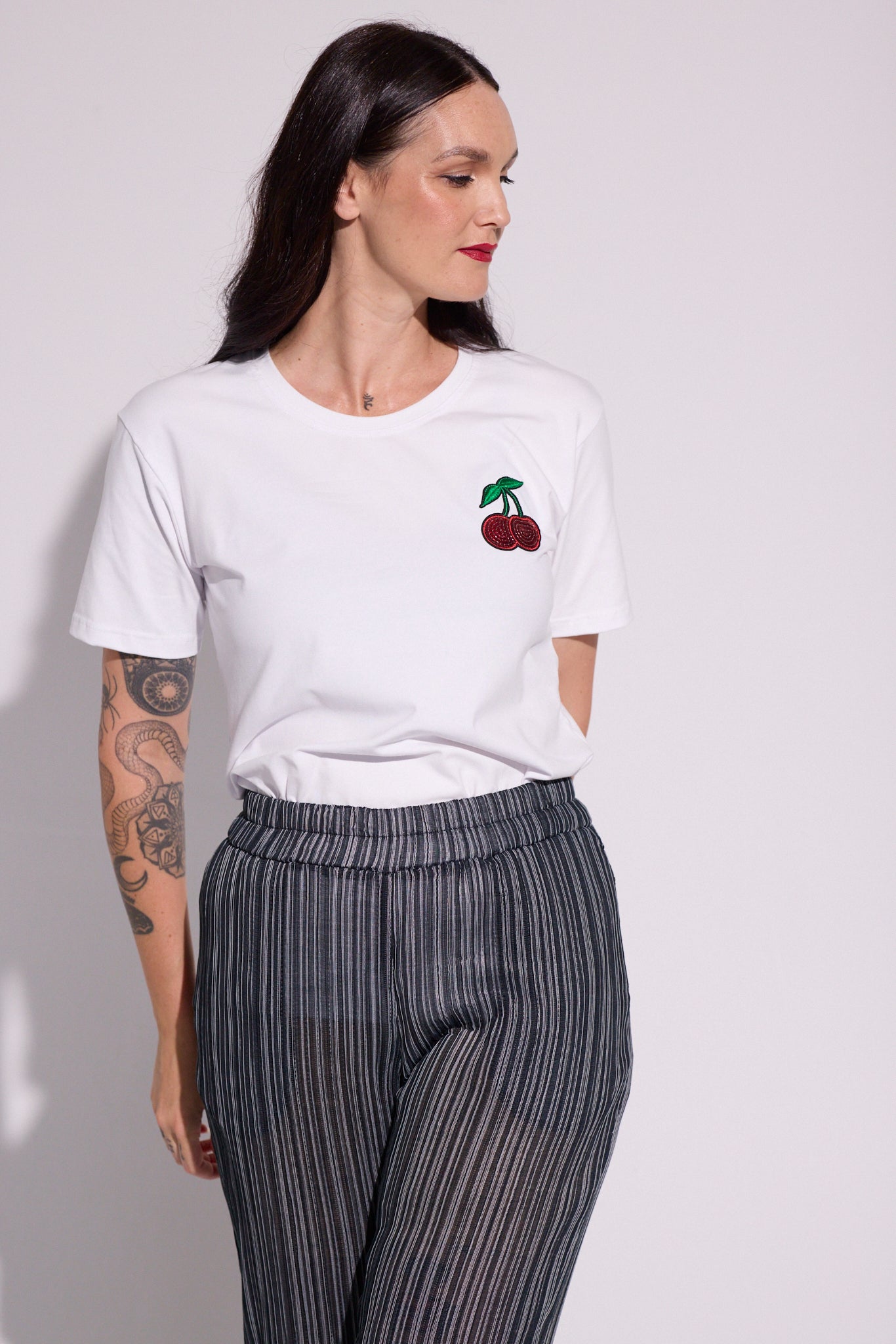 WORLD 5065 Love T-Shirt White w/ Small Sequin Cherries (UNISEX)