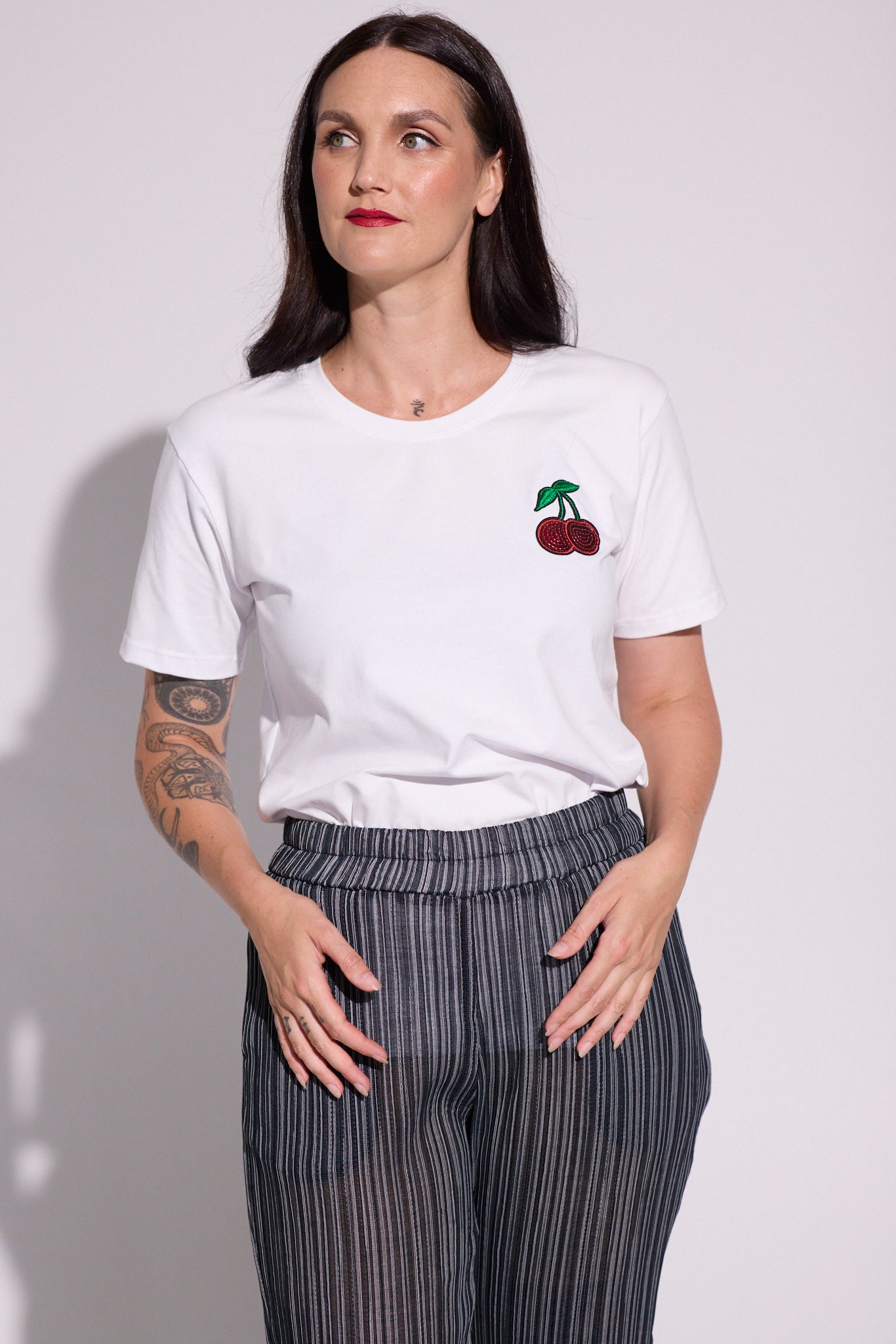 WORLD 5065 Love T-Shirt White w/ Small Sequin Cherries (UNISEX)